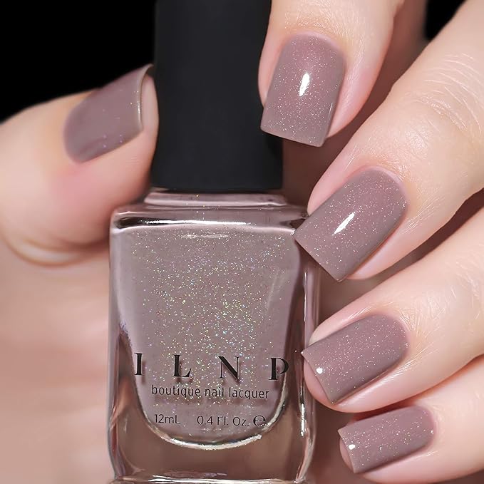 ILNP Coffee Run - Creamy Mocha Neutral Nude Nail Polish, Subtle Holographic, Chip Resistant, 7-Free, Non-Toxic, Vegan, Cruelty Free, 12ml
