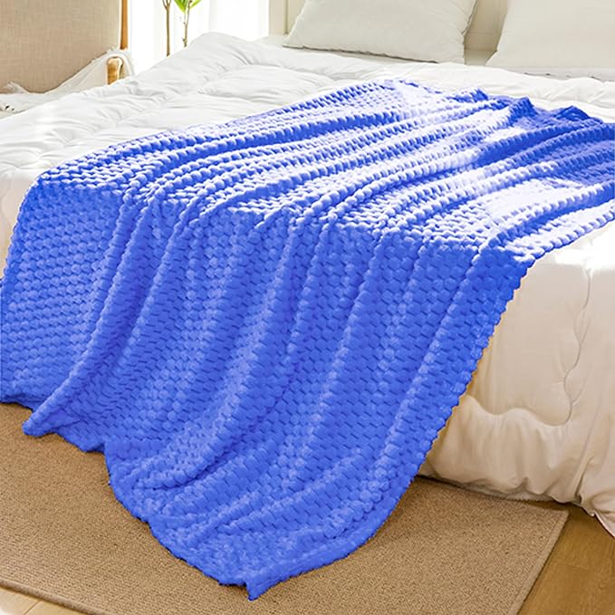 Bnuitland Soft Flannel Throw Blanket(50X70 inches), 3D Jacquard Fluffy Lightweight Fleece Blanket for Couch,Sofa,Bed, 300 GSM Super Cozy Warm for All Season Home Decor,Sky Blue