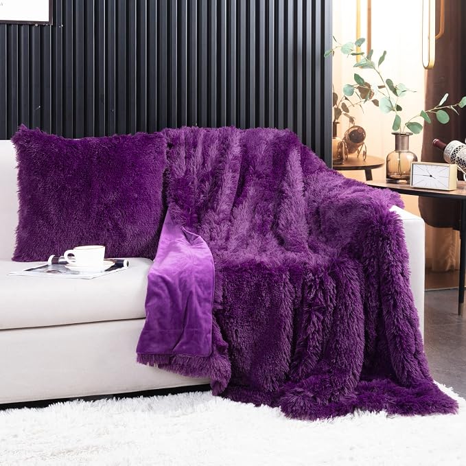 YUSOKI Long Faux Fur Twin Size Blanket, Purple, 60" x 80" | Ultra Soft, Lightweight for All Season Use, stays fluffy after repeated washes, Perfect Gifts, Machine Washable