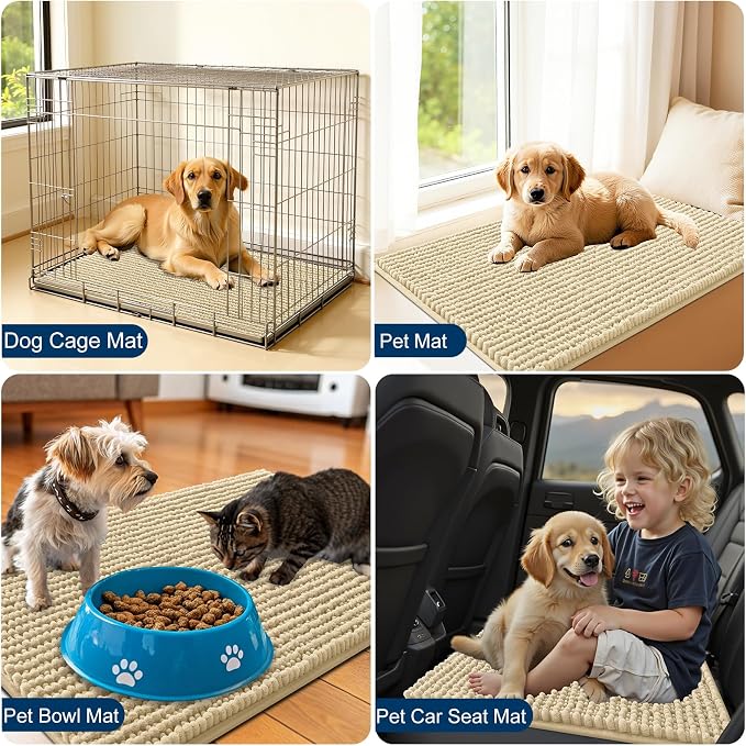OLANLY Dog Door Mat for Muddy Paws 30x20, Extra Absorbent Chenille Mud Mat | Sand, Absorbs Moisture and Dirt, Non-Slip Machine Washable Doormat, Quick-Drying Indoor Entryway Floor Mat for Dogs