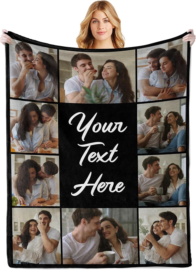 Personalized Blanket with Picture Text, Custom Mom Blanket With Photos | Personalized Mother's Day Fathers Day Christmas Birthday Gifts for Mom Girlfriend Boyfriend Wife Husband Her/Him