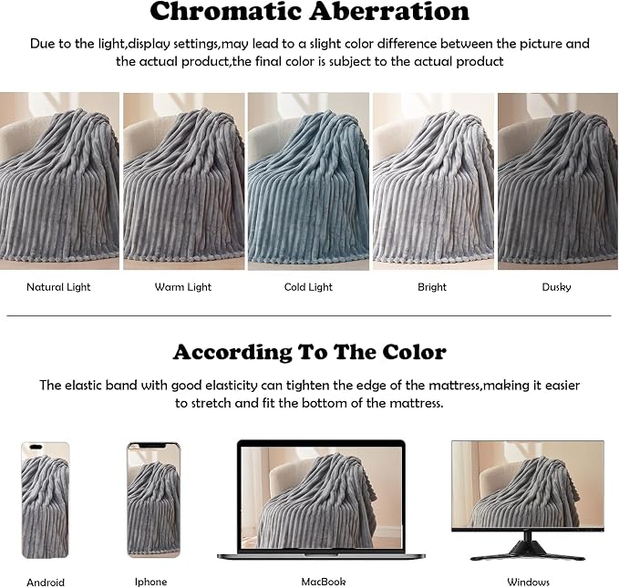 NEWCOSPLAY Fleece Ribbed Cozy King Blanket for Couch, Light Grey, 90"x110" | Premium Silky Flannel Blanket, Soft Lightweight Fluffy Throw Blanket for Bed Sofa Decor, Gift for All Season Use