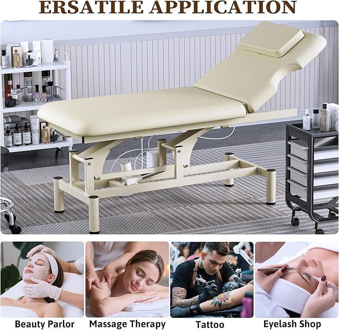 Electric Spa Bed, Dual Motor Electric Massage Table with Adjustable Backrest & Height, Adjustable Massage Table with Sturdy 4 Leg, Paper Holder for Spa, Massage, Esthetician, Salon