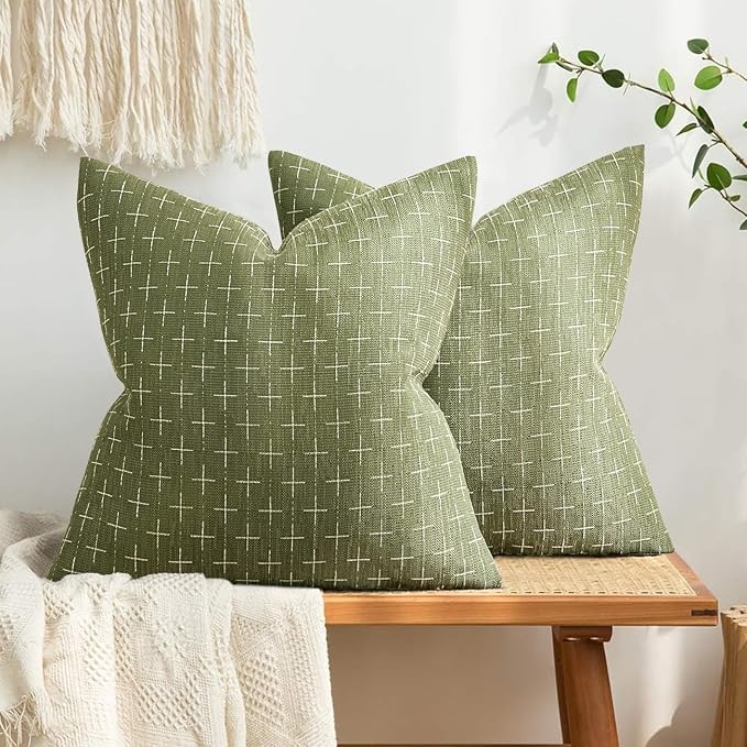MIULEE Pack of 2 Decorative Burlap Linen Spring Throw Pillow Covers Farmhouse Pillowcases Modern Rustic Woven Textured Cushion Cover for Sofa Couch Bed 24x24 Inch Sage Green