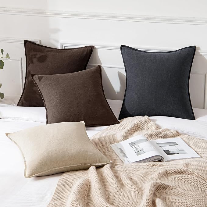 MIULEE Decorative Linen Pillow Covers 20x20 Inch Reddish Brown | Boho Farmhouse Neutral Couch Throw Pillows for Bed, Pack of 2 Accent Modern Pillowcases, Sofa Livingroom Home Decor