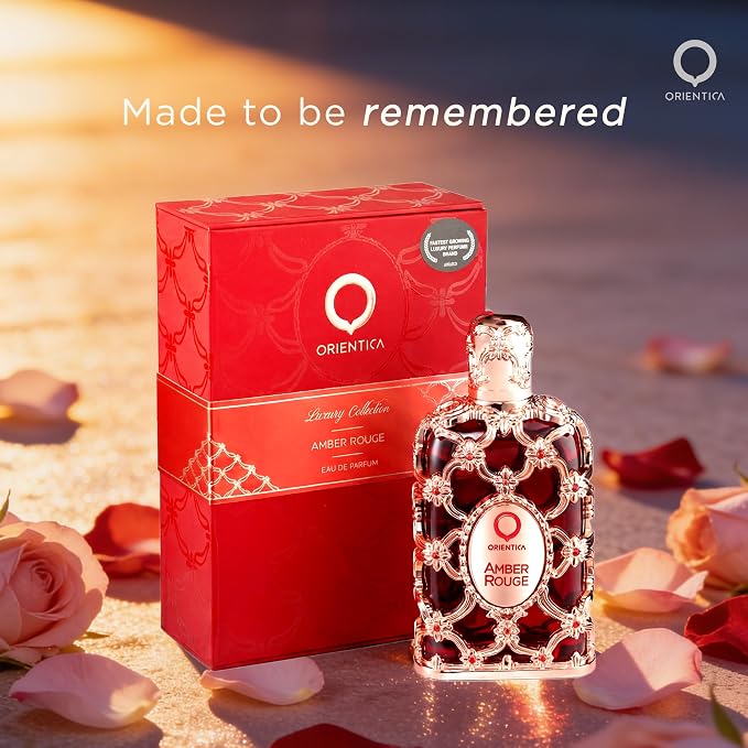 Orientica Luxury Collection Amber Rouge Eau De Parfum 0.25 Oz/7.5ml Mini Splash - Woody, Amber, Saffron, Praline, Jasmine, Orange, Oak Moss, Seaweed - Arabic Perfume for Men & Women