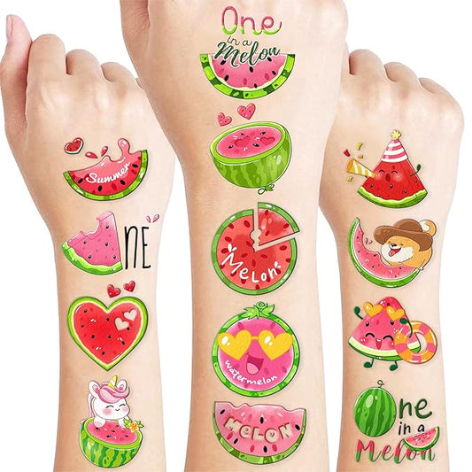 96PCS Watermelon Pre-Cut Temporary Tattoos for Kids | Super Cute Themed Birthday Party Favors, Supplies, Decorations, Funny Fruit Fake Tattoo Stickers, School Rewards Prizes & Gifts For Boys & Girls