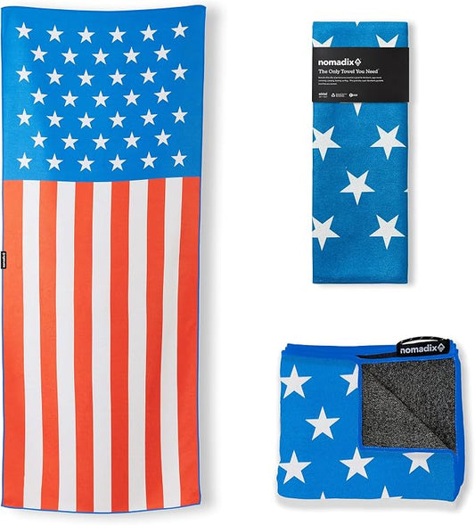 Nomadix Original Towel - Perfect for Beach, Pool, Travel, Camping, Yoga - Made with Recycled Materials - Super Absorbent - Sand Resistant - American Flag - 72.5x30