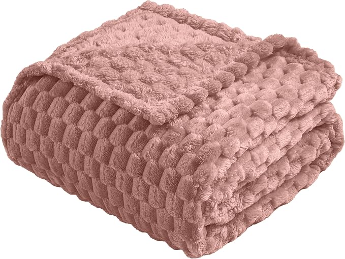 Vessia Flannel Fleece Throw Blanket(50x70 inch), 3D Jacquard Pink Fuzzy and Warm Blanket for Couch,Sofa,Bed,Chair, 300GSM Super Soft Touch Cozy Lightweight Throw for All-Season Home Decor