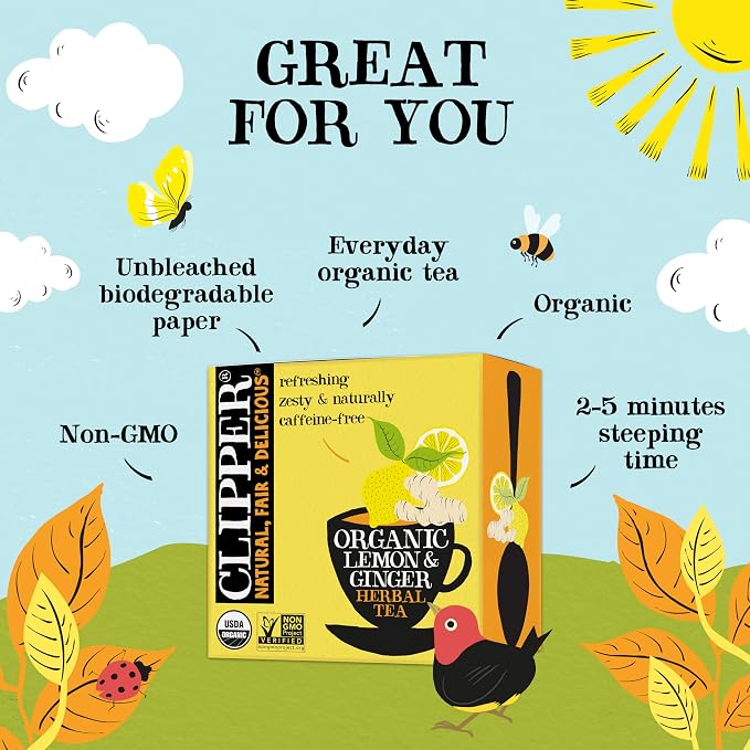 Clipper Organic Lemon & Ginger Herbal Tea, Caffeine Free, 200