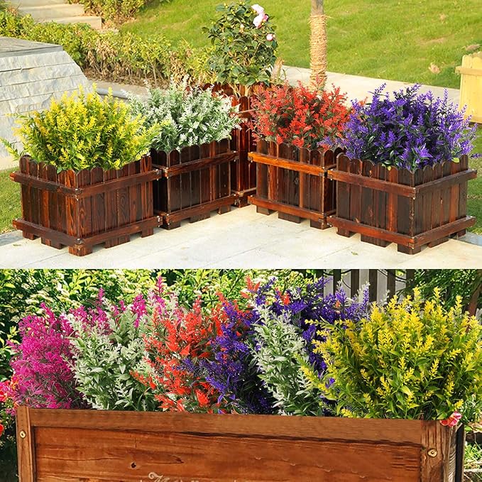 RECUTMS Artificial Plants Lavender, 8 Bundles Outdoor UV Resistant Greenery | Faux White Flowers For Outdoor Planters Fake Shrubs Simulation Plants Filler Indoor Outside Hanging Planter Home Garden Decor
