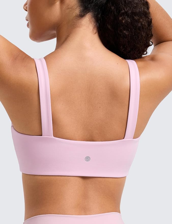 CRZ YOGA Butterlift Minimal Square Sports Bras for Women - Padded Supportive Wide Straps Yoga Workout Top