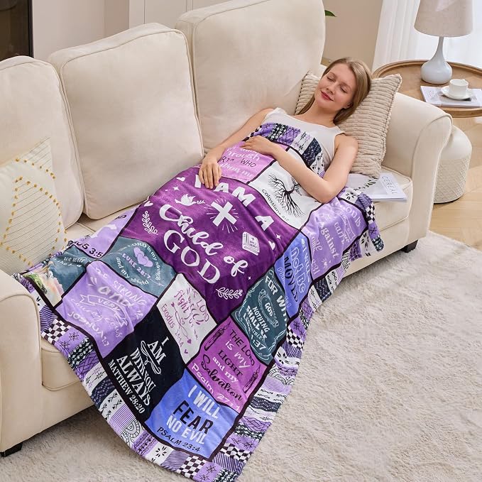 Christian Gifts for Women, Happy Birthday Gifts for Women, I Am a Child of God Blanket, Inspirational Gifts for Mom, Friend, Daughter, Sister, Baptism Gift for Girl Blanket 50''x60'' Purple