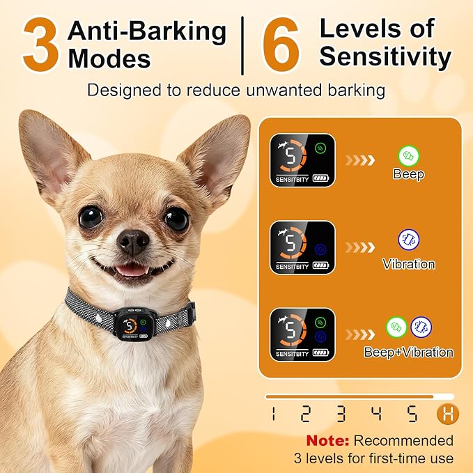ETACCU Dog Bark Collar，Waterproof Rechargeable Digital Ultrasonic Bark