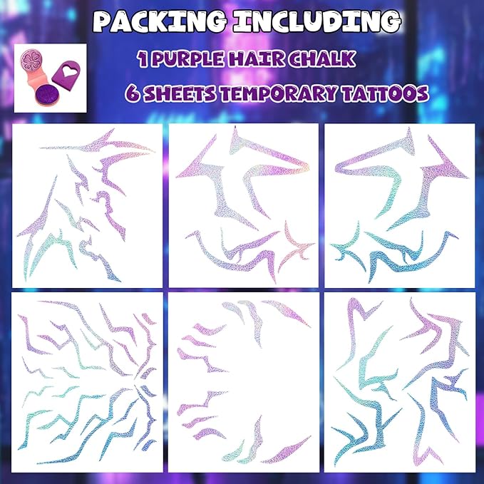 Iridescent Rune Temporary Tattoos For Kids Women - Tattoo Saja Boys Temporary Rune Tattoos, Korean Movie Singer Dance Halloween Anime Cosplay Costume Makeup Accessories Huntrix Tattoo