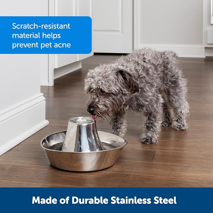 PetSafe Seaside Stainless Steel Cat & Dog Fountain, 60 Oz Water Capacity - 2 Water Filters & 1 Pump Included, Soothing Flow for Pets, Scratch-and Rust-Resistant Material - Quiet Motor (Pack of 4)