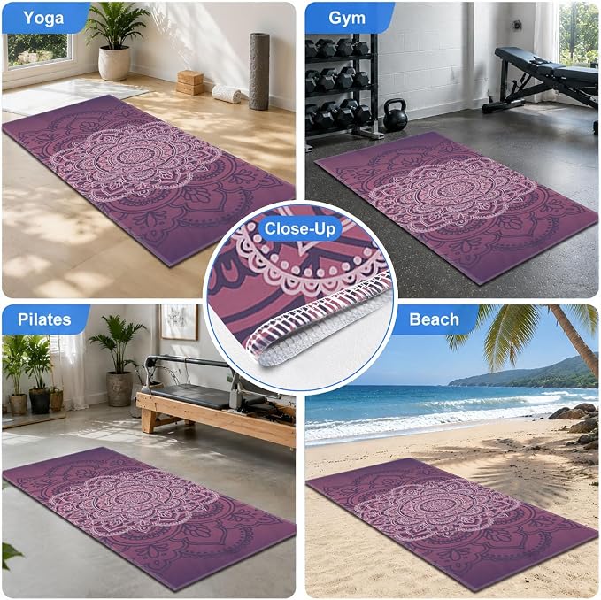 Yoga Mat Towel, Hot Yoga Non Slip with 4 Corner Pockets, 70 x 26 in | Soft Absorbent Microfiber With Four Corner Pockets, Fits Over Yoga Mats For Hot Yoga, Pilates, Gym, And Travel