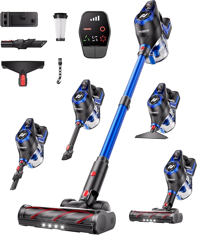 Cordless Vacuum Cleaner, 55Kpa Vacuum Cleaners for Home, Max 80mins Runtime Stick Vacuum with LED Display&1.5L Dust Cup, Rechargeable Lightweight Handheld Vacuum for Carpet/Hardwood Floor/Pet Hair/Car
