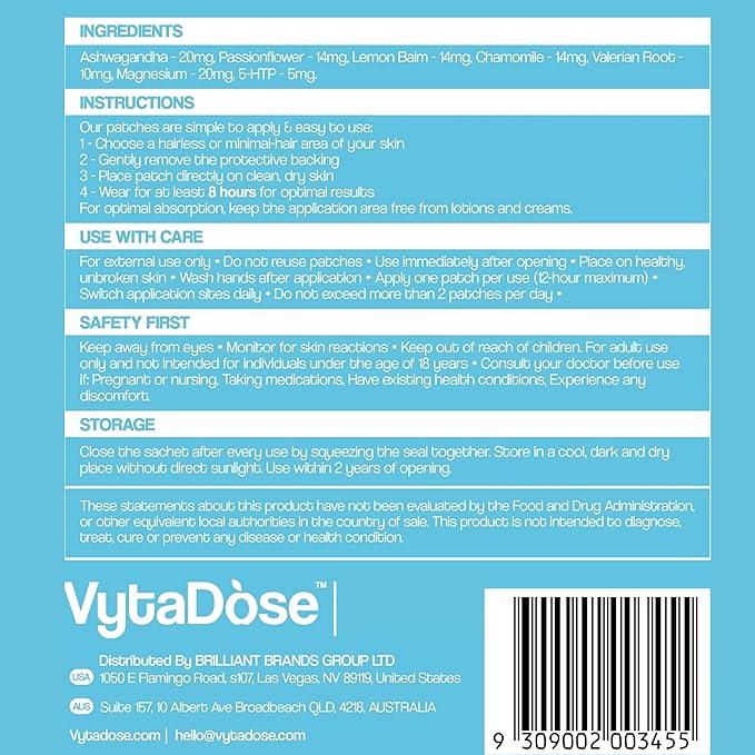 Natural Melatonin-Free Herbal Sleep Patches for Adults & Kids - No Added Hormones - 8-Hour Time-Release Formula - Ashwagandha, Magnesium, Passionflower, Valerian Root, Lemon Balm & Chamomile