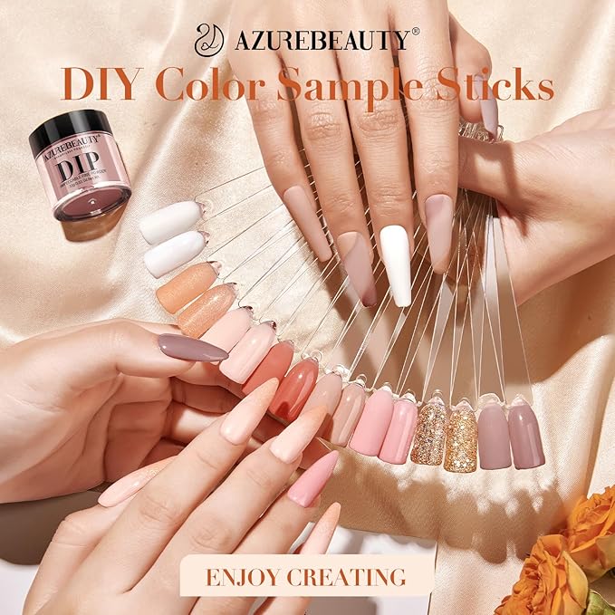 AZUREBEAUTY 30Pcs Dip Powder Nail Kit Starter with Nail Sticks, Nude Skin Tones Neutral Pink 8 Colors Dipping Liquid Set Matte Top Coat for Nail Art Manicure Salon DIY Home