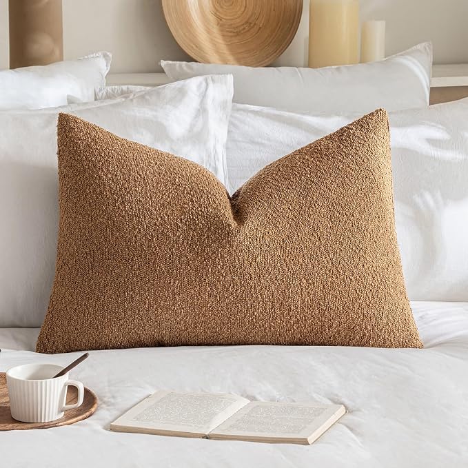 MIULEE Textured Boucle Lumbar Pillow Cover for Bed 16x24 Brown | Pack of 1 Textured Neutral Fall Autumn Couch Throw Pillow Cover, Accent Solid Pillowcase, Sofa Living Room Home Decor