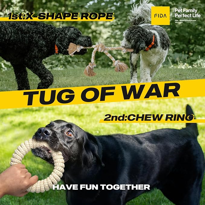 Fida Heavy Duty Dog Rope Toys for Medium Large Dogs, Chew Tug Toys, 4 Pack