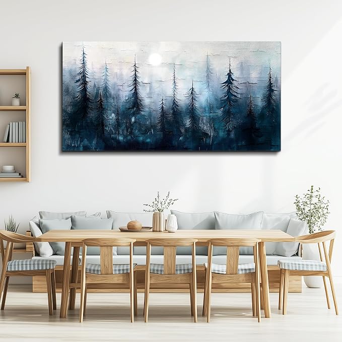 KELIYUAN Large Wall Decor Canvas Painting Wall Art For Living Room Dining Room Decoration Abstract Foggy Forest Landscape Artwork Print Picture For Office Bedroom Modern Home Decor 24x48 Inches