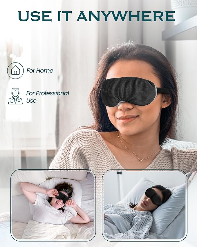 Heated Eye Mask for Dry Eyes, Stye, Blepharitis & Puffiness Relief – Microwavable Warm Compress with Soft Fleece Reusable Mask for Fatigue, Strain, Sinus & Irritation – Black