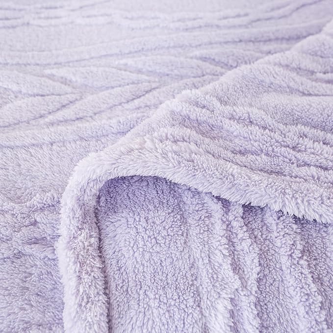 YUSOKI Sherpa Fleece Large Throw Blanket, Lavender Fog, 50"x65" | 3D Stylish Design,320GSM, Non-Shedding, Lightweight for All Season Use, stays fluffy after repeated washes, Perfect Gifts