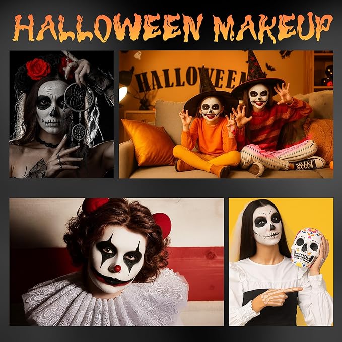 Red Black and White Face Body Paint Set, Highly Pigmented Clown Makeup Kit, Professional Face Paint for Halloween Skeleton Cosplay Joker Vampire Zombie Ghost SFX Makeup