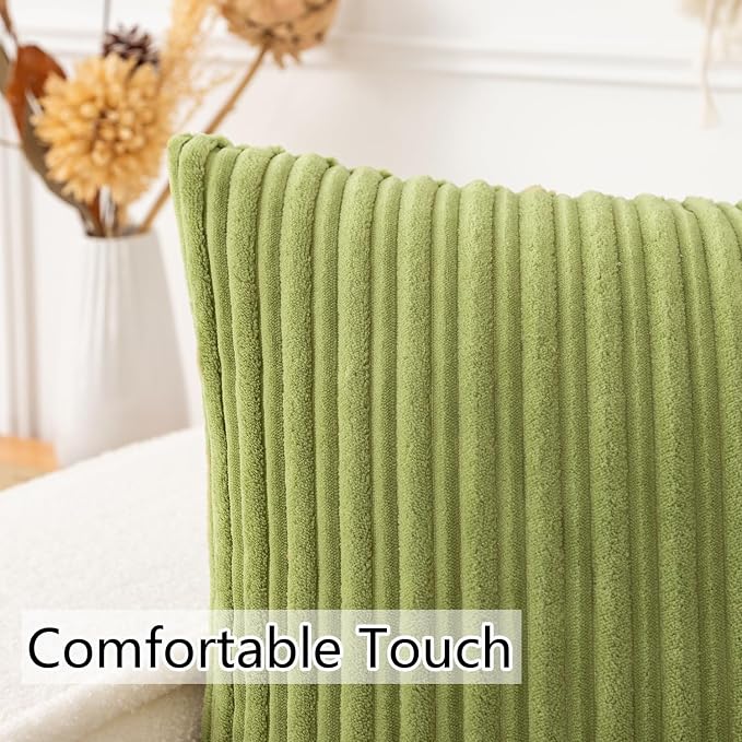 UGASA Decor Soft Solid Velvet Toss Throw Pillow Cover Fashion Striped Decorative Pillow Case Handmade Cushion Cover for Couch, 20x20 inches, 1 Piece, Green