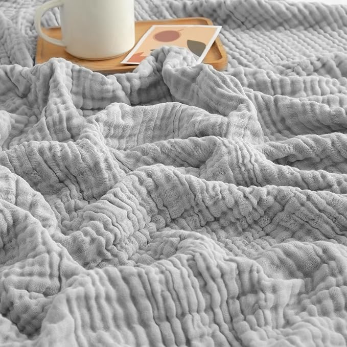 EMME Muslin Blankets for Adults Grey Small Blanket 40" x 50" | Throw Blanket for Couch Breathable Gauze Soft Lightweight Airy Light