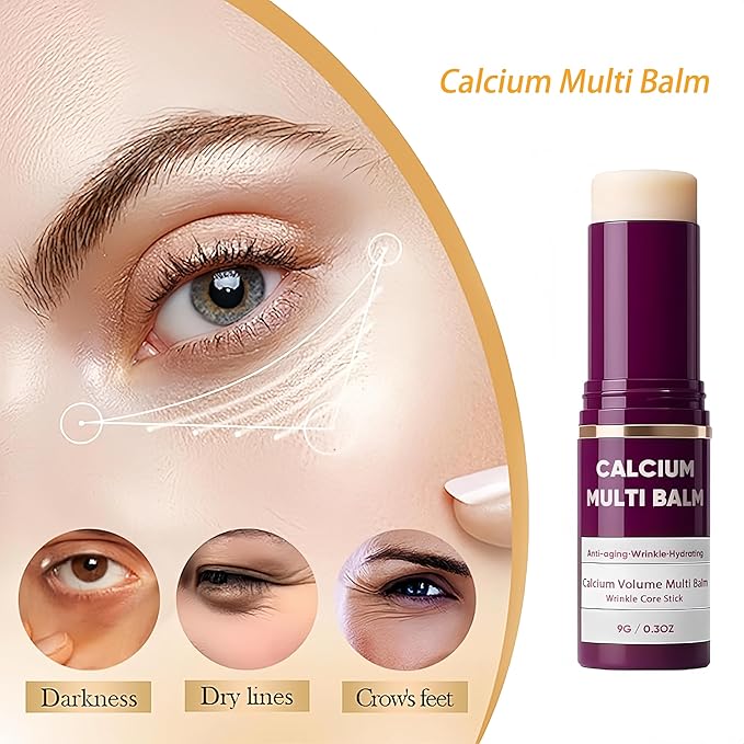 HWMS Cemenrete Calcium Multi Balm, Calcium Volume Multi Bal m, Wrinkle Core Stick, Korean Collagen Moisturing Stick, Anti-aging, Hydrating, Almond & Vitamin E for Eye Cream NeckLip Balm（2pcs）