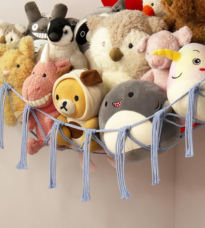 mirolam Stuffed Animal Storage Hammock Large Toy Hammock Net for Stuffed Animals Corner - Blue Plush Stitch Stuff Huggy Wuggy Toy Storage Room Decor