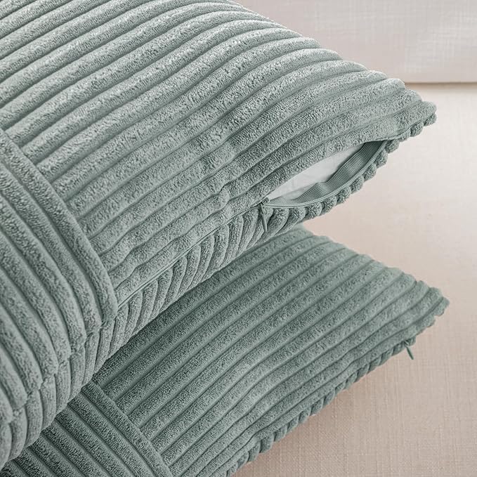 Fancy Homi 2 Packs Grey Blue Lumbar Decorative Throw Pillow Covers 12x20 Inch for Couch Bed Sofa, Rustic Farmhouse Boho Home Decor, Soft Striped Corduroy Rectangle Accent Cushion Case 30x50 cm