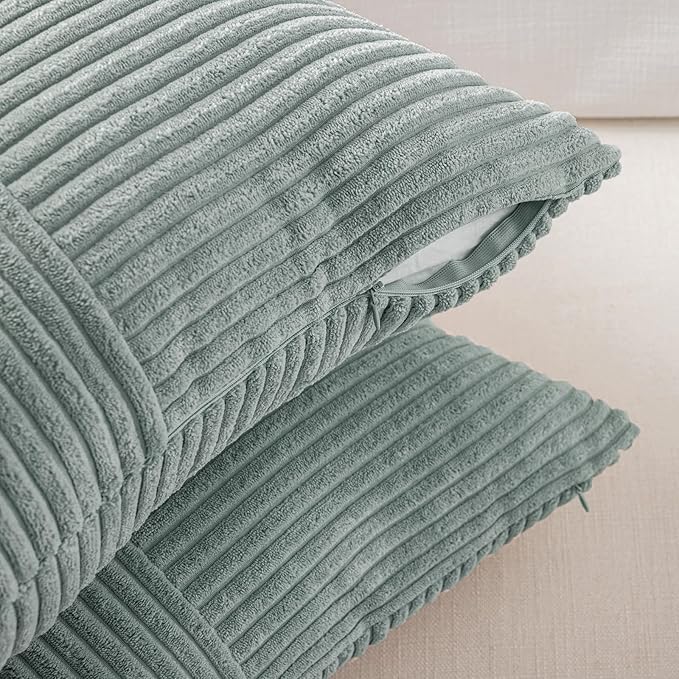 Fancy Homi Grey Blue Lumbar Decorative Throw Pillow Covers 12x20 Inch for Couch Bed Sofa, Rustic Farmhouse Boho Home Decor, Soft Striped Corduroy Rectangle Accent Cushion Case 30x50 cm
