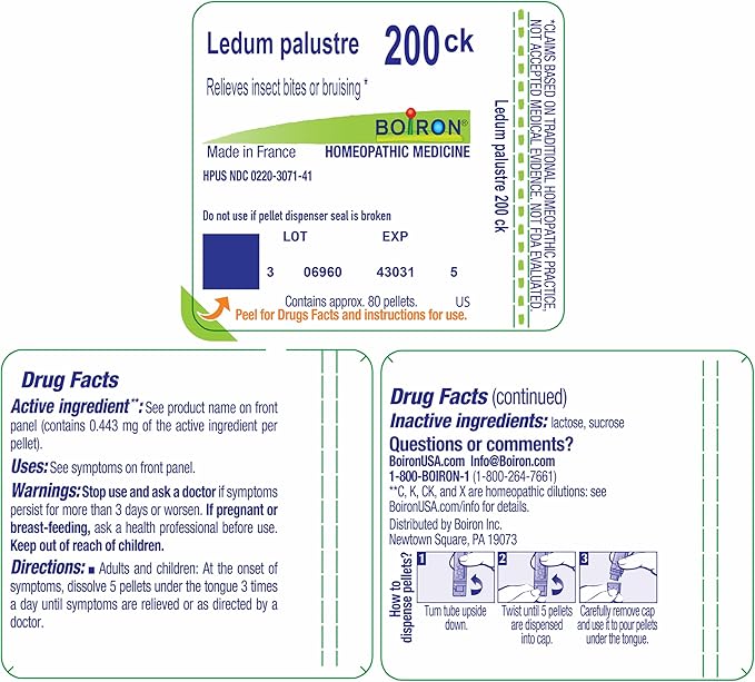 Boiron Ledum Palustre 200Ck Homeopathic Medicine for Insect Bites - 80 Pellets