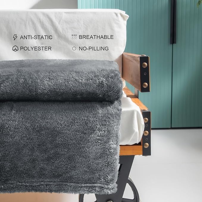 Exclusivo Mezcla Fuzzy Large Fleece Throw Blanket for Couch, Dark Grey | 50x70 Inches, Super Soft and Cozy Throw, Plush Fluffy Blanket for Sofa, Bed, Bedroom, Home Decor, All Season