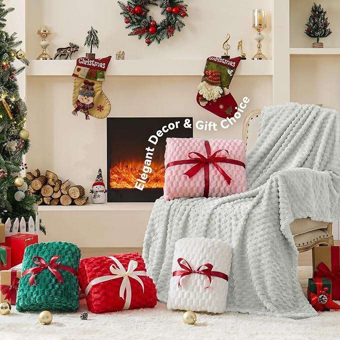 BEDELITE Light Grey Twin Blanket for Couch, Soft Cozy Gift for Women, 60*80 | 3D Jacquard Decorative Fleece Blanket, Super Soft Plush Throws, Cute Birthday Gift for Women & Men, Suitable for All Seasons