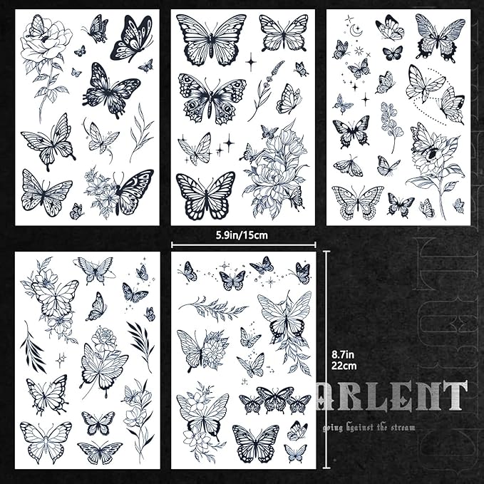 CHARLNET Butterfly Semi-Permanent Tattoos for Women - 2 Weeks Long Last,Realistic Butterfly Fake Tattoos for Body Art/Fades Naturally/No Reflection/Waterproof