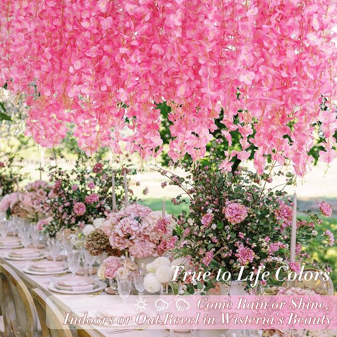 36 Pack Wisteria Hanging Flowers, 3.6 Feet/Pcs Pink Wisteria Artificial Flowers, Fake Flowers Garland, Hanging Vines for Bedroom Wedding Home Party Wall Decoration