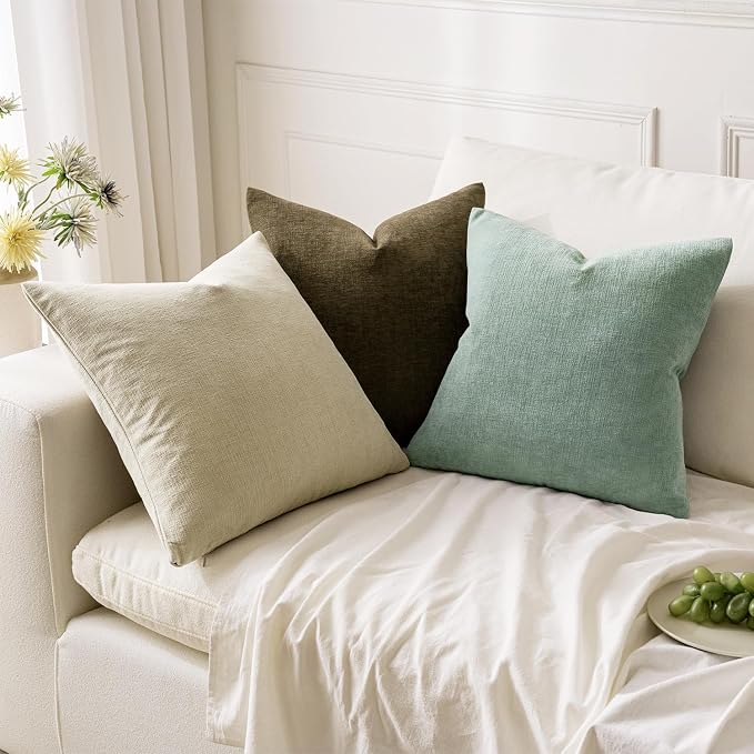 MIULEE Greyish Green Chenille Couch Throw Pillow Covers, 18x18 | Set of 2, Soft Modern Farmhouse Style, Decorative Pillowcases for Sofa Living Room Bed, Home Decor