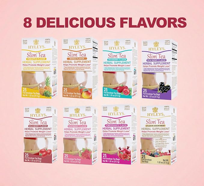 HYLEYS Slim Tea 9 Flavor Assortment 100 Ct - Weight Loss Herbal Supplement Cleanse and Detox - 100 Tea Bags (9 Pack) - Herbal Tea Variety Pack