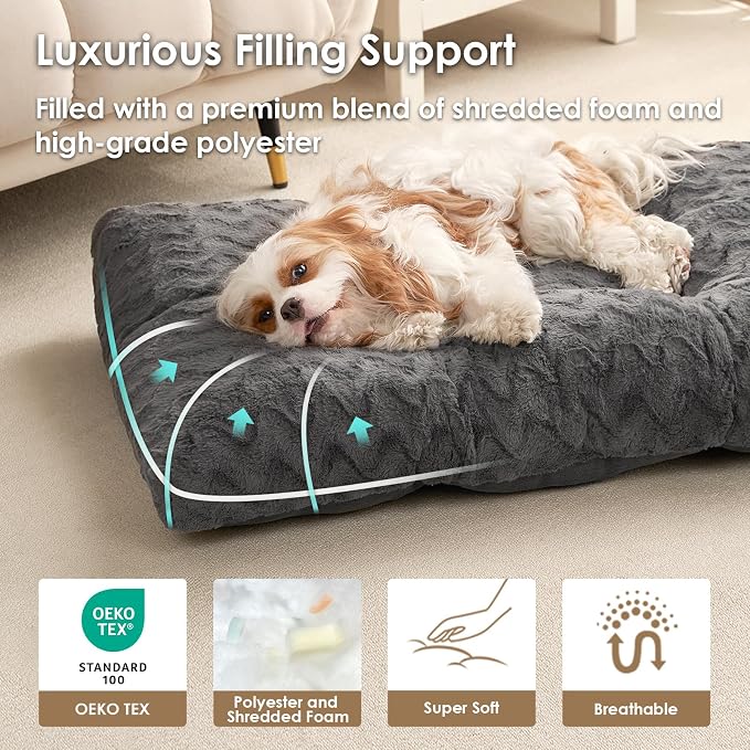 EHEYCIGA Washable Dog Beds Medium Sized Dog, 29x21 Inch Pet Bed, Charcoal | Plush and Comfy Kennel Pad, Soft Dog Crate Mat, Deluxe Sleeping Mattress for Dogs Up to 35 lbs