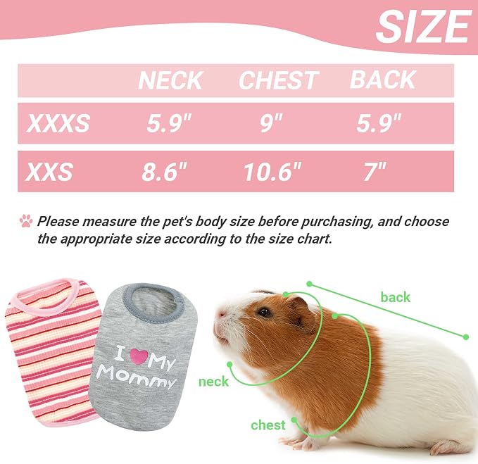 Guinea Pig Clothes (2-Pack), Striped Small Animal Vest T-Shirt | Soft Breathable Small Pet Apparel & Costume for Rat, Guinea Pig, Rabbit, Chinchilla, Ferret, Kitten