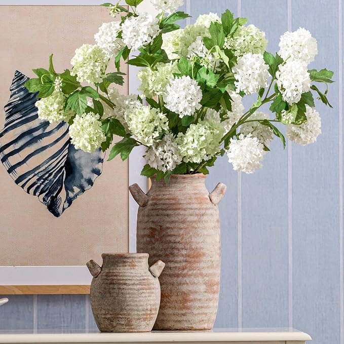 Large Flower Vase Home Decor - Tall Ceramic Farmhouse Rustic Table Vases with Handle Living Room Decoration Decorative Modern Pottery for Floor Kitchen Shelf Coffee Dining Desk Fireplace (12" Retro)