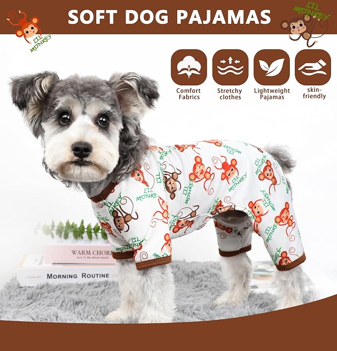 Dog Pajamas Spring Summer Dog Clothes for Small Medium Dogs Girl Boy Cute Soft Puppy Pjs Clothes Doggie Onesies Cat Pet Jammies Outfit (Brown,M)