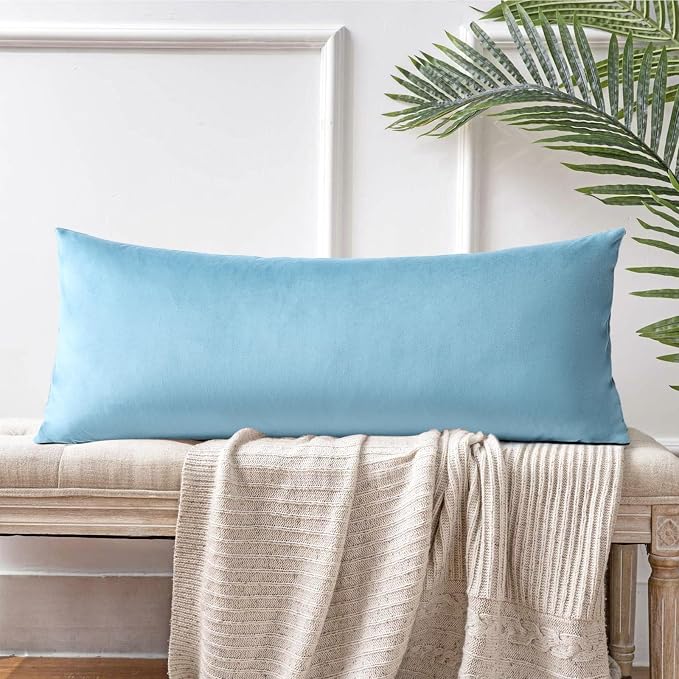 Artscope Luxury Velvet Lumbar Pillow Cover Super Soft Decorative Rectangle Throw Pillow Covers Case Cushion Covers for Sofa Couch Bedroom Car Decor 14x36 Inch Light Blue