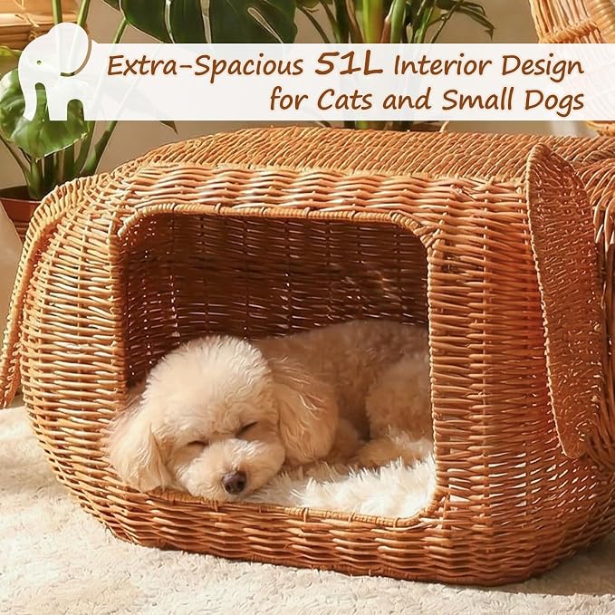 MUTTROS Elephant Cat Condo Bed, Woven Cat House | Indoor cat homes; Cats, small dogs and rabbits; Designed for large cats