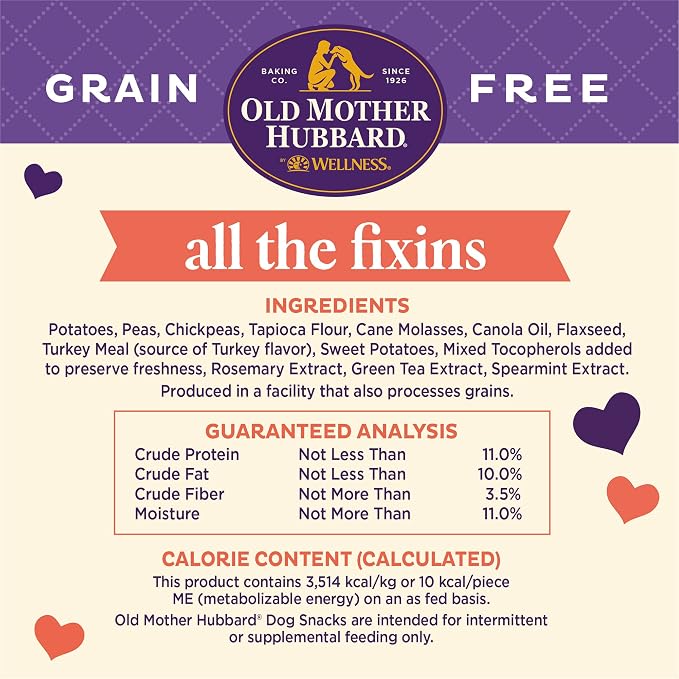 Old Mother Hubbard Wellness All the Fixins Dog Biscuits, Natural, Training Treats, Turkey & Sweet Potato Flavor, Mini Size (16 Ounce Bag) (Pack of 2)
